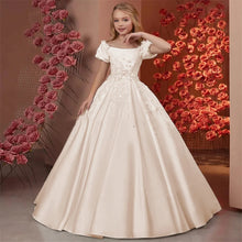 Load image into Gallery viewer, Elegant Flower Girl Dresses for Wedding Satin Beaded Floral Floor Length Girl Kids Birthday Party First Holy Communion Gown
