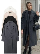Load image into Gallery viewer, Winter Coat For Women 2024 Solid Lapel Double Breasted Long Cardigan Top Female Pokcet Streetwear Woman New In OuterCoat
