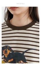 Load image into Gallery viewer, Striped Dog Print Loose Tee
