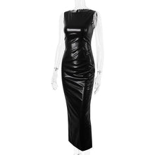 Load image into Gallery viewer, PU Leather Split Midi Dress
