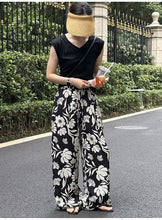Load image into Gallery viewer, Wide-leg Pants for Women Summer Thin Printed New Style Drawstring Elastic Loose Straight Casual
