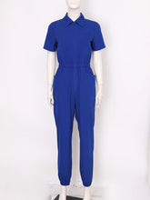 Load image into Gallery viewer, Womens Short Sleeve Scrubs Jumpsuit Front Zipper Elastic Waist Jogger Pants Rompers Nurse Doctor Workwear for Caring Nursing
