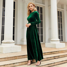Load image into Gallery viewer, Women's Elegant A-Line Velvet Dress for Wedding Guest Prom Party Wedding Party, Long Sleeve Round Neck Belted Full Skirt
