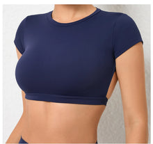 Load image into Gallery viewer, Sports Muscle Back Tee Without Padded Women Backless Sports Shirts Workout Gym Training Yoga T-Shirt Outdoor Open Back Tops
