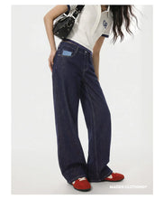 Load image into Gallery viewer, Maden Women's Vintage 12.4oz Washed Denim Jeans Straight Wide-Leg Casual Loose Fit Blue Trousers For Spring and Fall Streetwear
