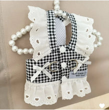 Load image into Gallery viewer, Pet Dog Clothes Lace Skirt Pastoral Style Black Plaid  Harness Puppy Dresses Universal Harness Tractionable Retro Princess Dress
