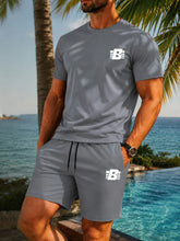 Load image into Gallery viewer, Men's 2-Piece Tracksuit Casual Sportswear Set Short Sleeve T-Shirt + Shorts Quick Dry Breathable Gym Fitness Running Outfit
