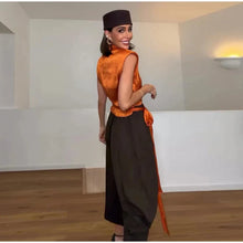 Load image into Gallery viewer, Women's Top 2026 Spring New Style Orange Sleeveless Satin Texture Long Ribbon Top Elegant and Stylish Unique Fashion Focus

