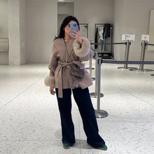 Load image into Gallery viewer, Elegant Women's Lace Up Woolen Coats Solid Full Sleeve Turn-down Collar Loose Lady Coats 2025 Autumn Winter Female Streetwear
