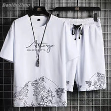 Load image into Gallery viewer, 2023 Summer Men's Tracksuit 2 Piece Set Fashion Casual Solid Short-Sleeved T-Shirt and Shorts Sport Suit Breathable Man Clothing
