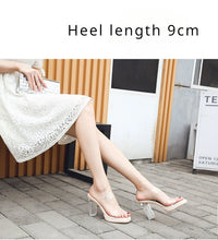 Load image into Gallery viewer, Women's High Heels, 2024 Summer New Waterproof Table with A Line Not Tired Feet Thick Crystal Slippers, Women's Shoes
