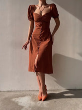 Load image into Gallery viewer, Elegant Dresses Women Summer Sexy Dress 2024 New V-Neck Single Breasted Short Puff Sleeves Solid High Waist Hem Split Midi Dress
