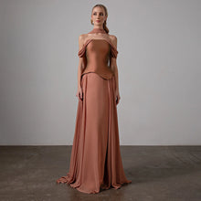 Load image into Gallery viewer, Brown Off Shoulder Chiffon Evening Gown
