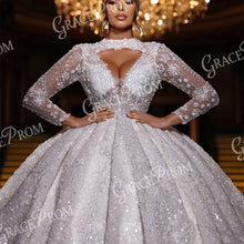 Load image into Gallery viewer, Floral Cut-Out Sparkly Wedding Ball Gown
