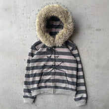 Load image into Gallery viewer, Hoodie with leather collar suitable both men and women striped printed long sleeved loose hooded sports hoodie punk Y2K daily
