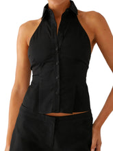 Load image into Gallery viewer, Women Button up Halter Tops Summer Trendy Lapel Tie up Backless Shirts for Streetwear Aesthetic Grunge Clothes
