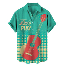 Load image into Gallery viewer, Shirts For Men Music Guitar Print Rock Hip Hop Tops Male Clothing Short Sleeve V-Neck Beach Ahloa Shirts Camisa Social Masculina
