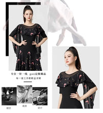 Load image into Gallery viewer, Dancewear Women Tops Summer Fashion Print Latin Line Dance Costume New Products Ballroom Dance Women Top Training Clothes Black
