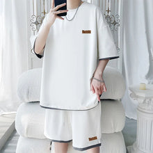 Load image into Gallery viewer, Men's Trendy 2-Piece Streetwear Co-ord Solid Color Short Sleeve T-Shirt And Drawstring Elastic Waist Shorts Set 5XL
