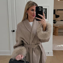 Load image into Gallery viewer, Elegant Women's Lace Up Woolen Coats Solid Full Sleeve Turn-down Collar Loose Lady Coats 2025 Autumn Winter Female Streetwear
