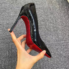 Load image into Gallery viewer, High Heels Women's Slim Heels New Stunning and Sexy Wedding Shoes Black Patent Pointed Single Shoes High Heels Туфли Женские
