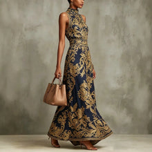Load image into Gallery viewer, Elegant Party Evening 2026 Summer Long Dresses New Vintage Classic Pattern Flower Printed Lapel A-Line Dresses For Women
