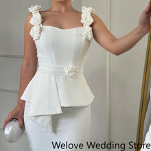 Load image into Gallery viewer, Customized Elegant White Wedding Guest Cocktail Dress 3D Flower Decorated Shoulder Straps Corset Bodice Floral Waist
