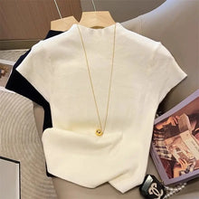 Load image into Gallery viewer, Knitted 2025 New Basic Sweaters Fashion Women Turtleneck Solid Thin Short Sleeve Slim Pullovers Streetwear Bodycon Sweater

