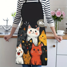 Load image into Gallery viewer, Cute Cat Pattern Polyester Apron  Vibrant Cartoon Cats with Hearts &amp; Stars DesignKitchen Apron for Cooking, Baking Home Decor
