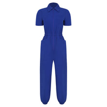 Load image into Gallery viewer, Womens Short Sleeve Scrubs Jumpsuit Front Zipper Elastic Waist Jogger Pants Rompers Nurse Doctor Workwear for Caring Nursing

