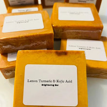 Load image into Gallery viewer, 100g Turmeric Hand Made Soap, Lemon Kojic Acid Soap, Shower and Facial Soap
