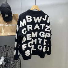 Load image into Gallery viewer, Sweater Men's Clothing Winter Full-print Letter Jacquard Loose Thickened Design Round Neck Top Trendy American Style Sweater
