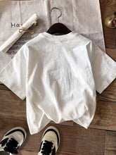 Load image into Gallery viewer, Women's T-shirt with White Floral Print Design Comfortable and Soft Short Sleeved Round Neck Casual Top Breathable
