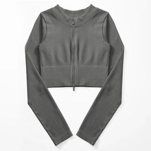 Load image into Gallery viewer, Yoga Shirt Woman Autumn Winter Ribbed Long Sleeve Sports Top Running Training Fitness Top Shockproof Zipper Yoga Tops Women
