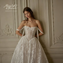 Load image into Gallery viewer, Elegant White Lace Off-The-Shoulder Sleeveless Floor-Length Formal Wedding Dress with Exquisite embroidery
