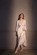 Load image into Gallery viewer, Elegant Female Long Robe Set Nightgown Silky Ice Silk Sleepwear Homewear SEXY Hollow Out Lace Nightdress Lingerie Loungewear
