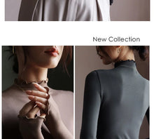 Load image into Gallery viewer, Ruffled Turtleneck Stretch Tee Women
