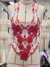 Load image into Gallery viewer, Women Floral Print Sheer Halter Tops V-Neck Backless Trendy Shirts Streetwear Aesthetic Grunge Clothes
