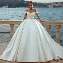 Load image into Gallery viewer, Elegant White Wedding Dresses 2023 Off Shoulder Sweep Train Bride Dress Lace Up Back Satin Wedding Evening Gown Vestido De Novia
