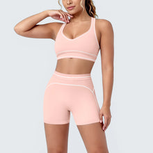 Load image into Gallery viewer, New Woman Yoga Set Color Blocking Sexy Sport Bra Yoga Underwear with Chest Pad High Waist Stripe Running Fitness Shorts Yoga Set
