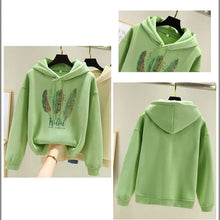 Load image into Gallery viewer, Feather Print Velvet Hooded Sweatshirt
