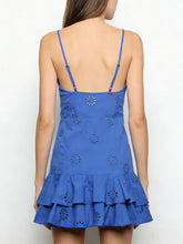 Load image into Gallery viewer, Women Fashion With Ruffled Cutwork Embroidery Mini Dress Vintage Backless Elastic Thin Straps Female Dresses Vestidos
