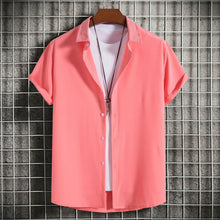 Load image into Gallery viewer, New Short Sleeve Shirts for Men Fashion Solid Casual Lapel Cardigan Tops Men Comfort Single-breasted Blouse Summer Beach Shirts
