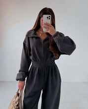 Load image into Gallery viewer, Jumpsuit Women 2026 New Fashionable Long Sleeved Jumpsuit for Women's Casual Half Open Collar Elastic Waist Jumpsuit
