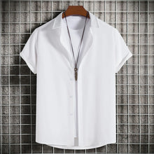 Load image into Gallery viewer, New Short Sleeve Shirts for Men Fashion Solid Casual Lapel Cardigan Tops Men Comfort Single-breasted Blouse Summer Beach Shirts
