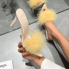 Load image into Gallery viewer, Summer New High Heels Sexy Slippers with Fine Heel Design and Hairy Decoration Cool Slippers with Daily Pointed Points Luxury
