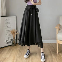 Load image into Gallery viewer, Women Pants Culottes Elastic Wide Leg Irregular Hem Double Layers Korean Trousers Summer Casual Loose Pleated Pants
