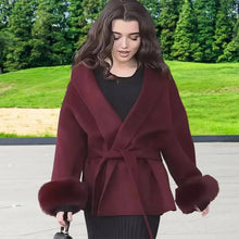 Load image into Gallery viewer, Elegant Women's Lace Up Woolen Coats Solid Full Sleeve Turn-down Collar Loose Lady Coats 2025 Autumn Winter Female Streetwear
