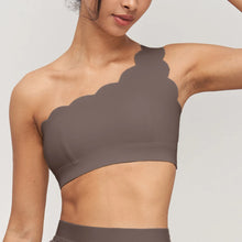 Load image into Gallery viewer, Anfilia Women Sports Bras Fashion Fitness One-Shoulder Design Scalloped Built-In Bras Quick Dry Breathable Yoga Gym Running Tops
