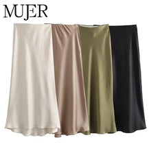 Load image into Gallery viewer, Elegant Satin Office Midi Skirt
